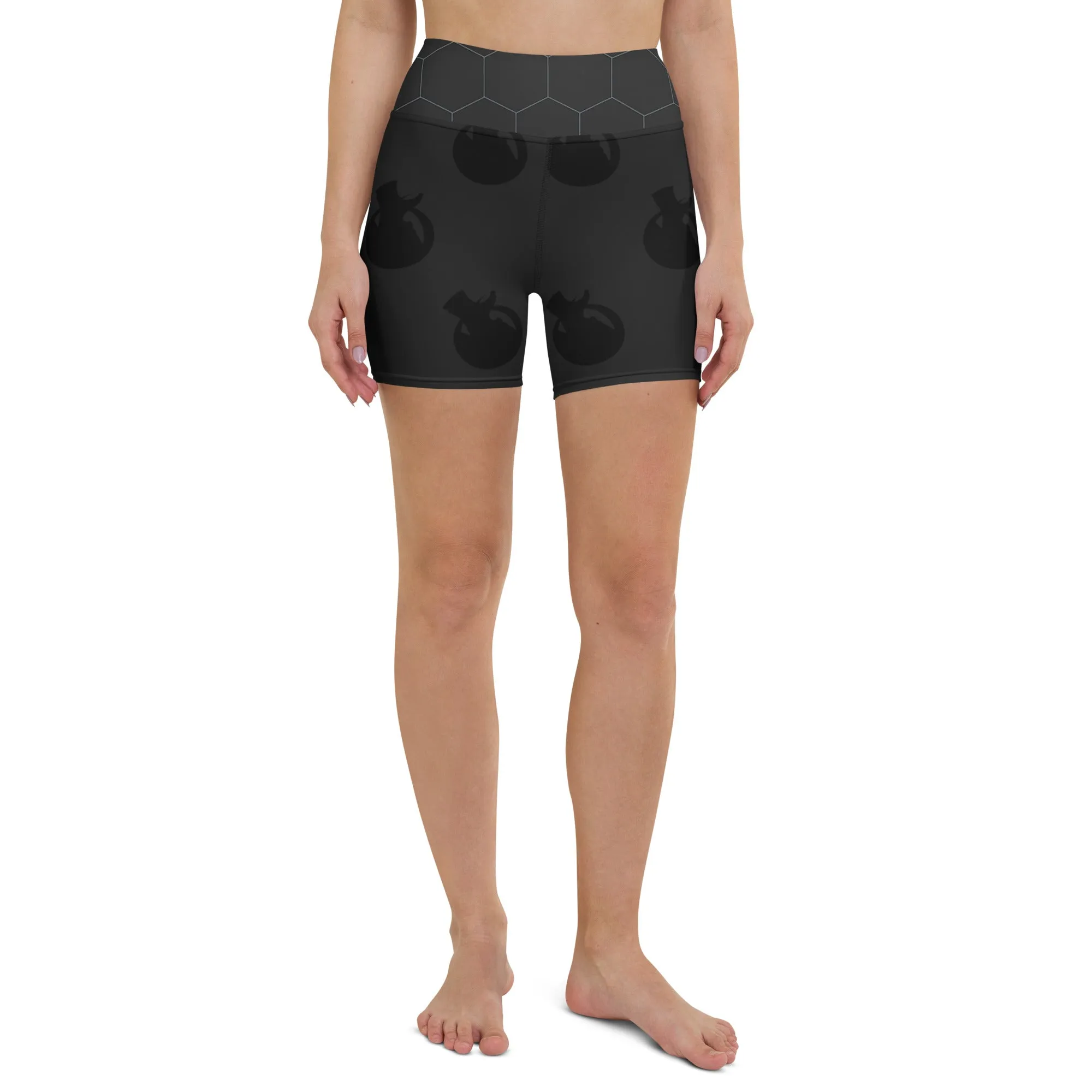 Snooty Fox Art Yoga Shorts - Hex waist, Black Logo