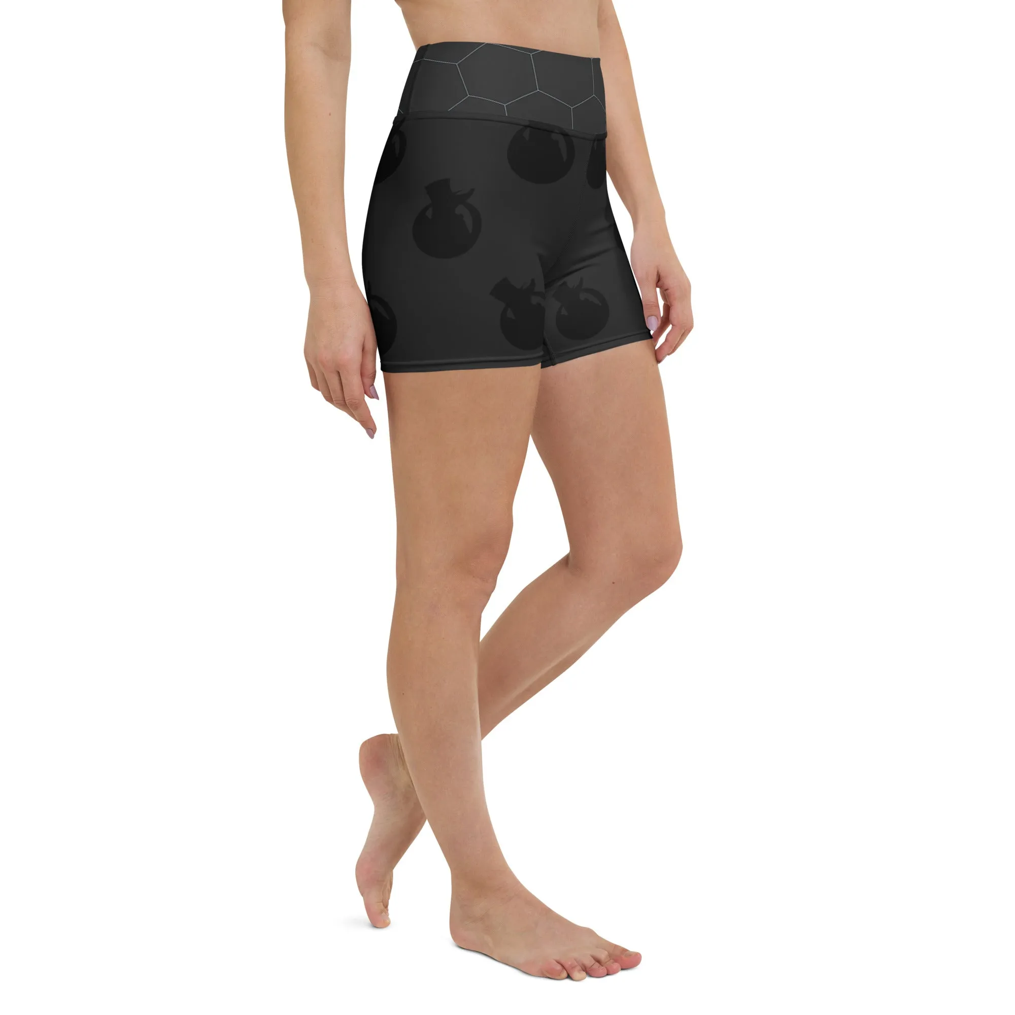 Snooty Fox Art Yoga Shorts - Hex waist, Black Logo