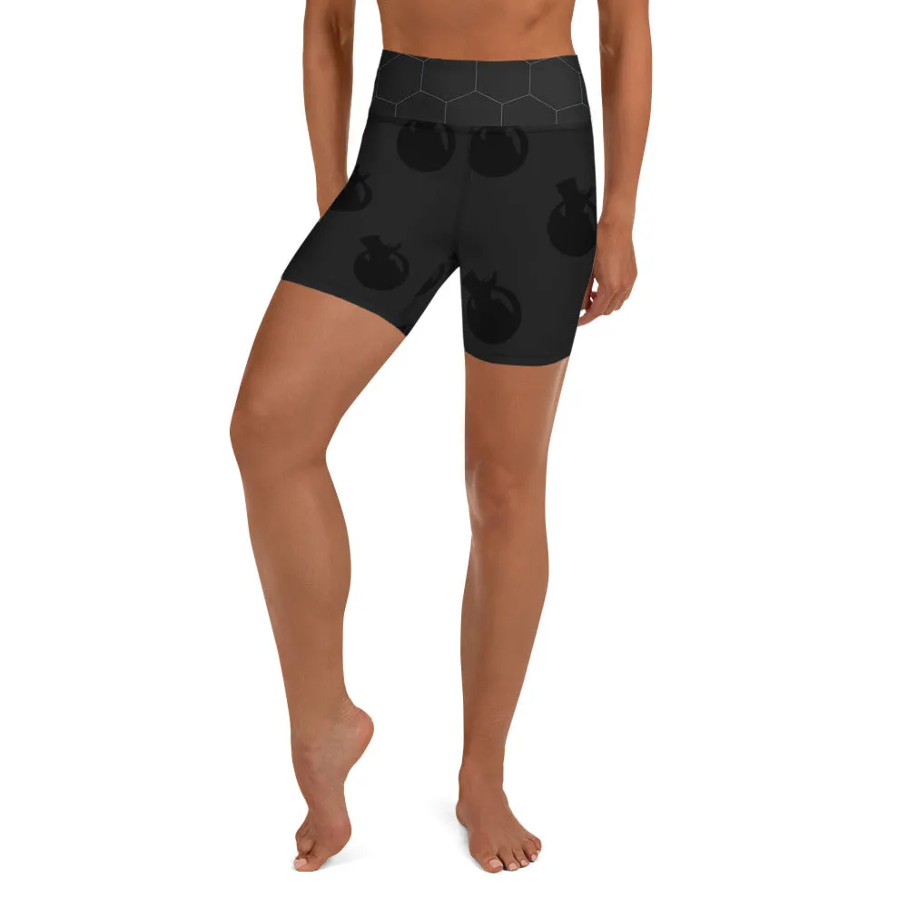 Snooty Fox Art Yoga Shorts - Hex waist, Black Logo