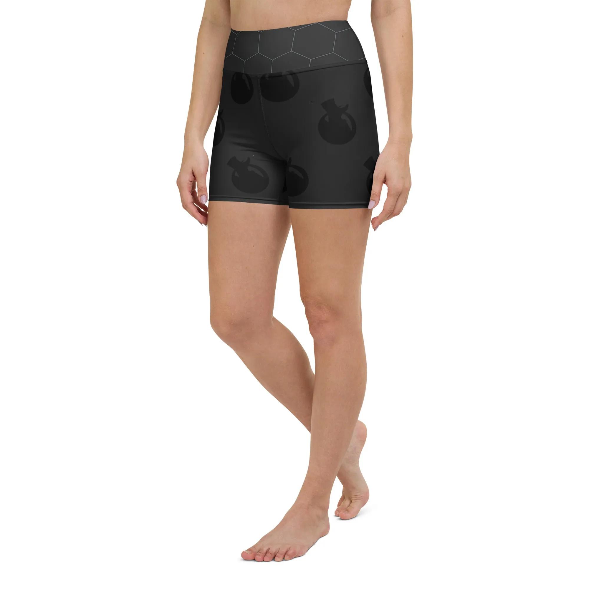 Snooty Fox Art Yoga Shorts - Hex waist, Black Logo