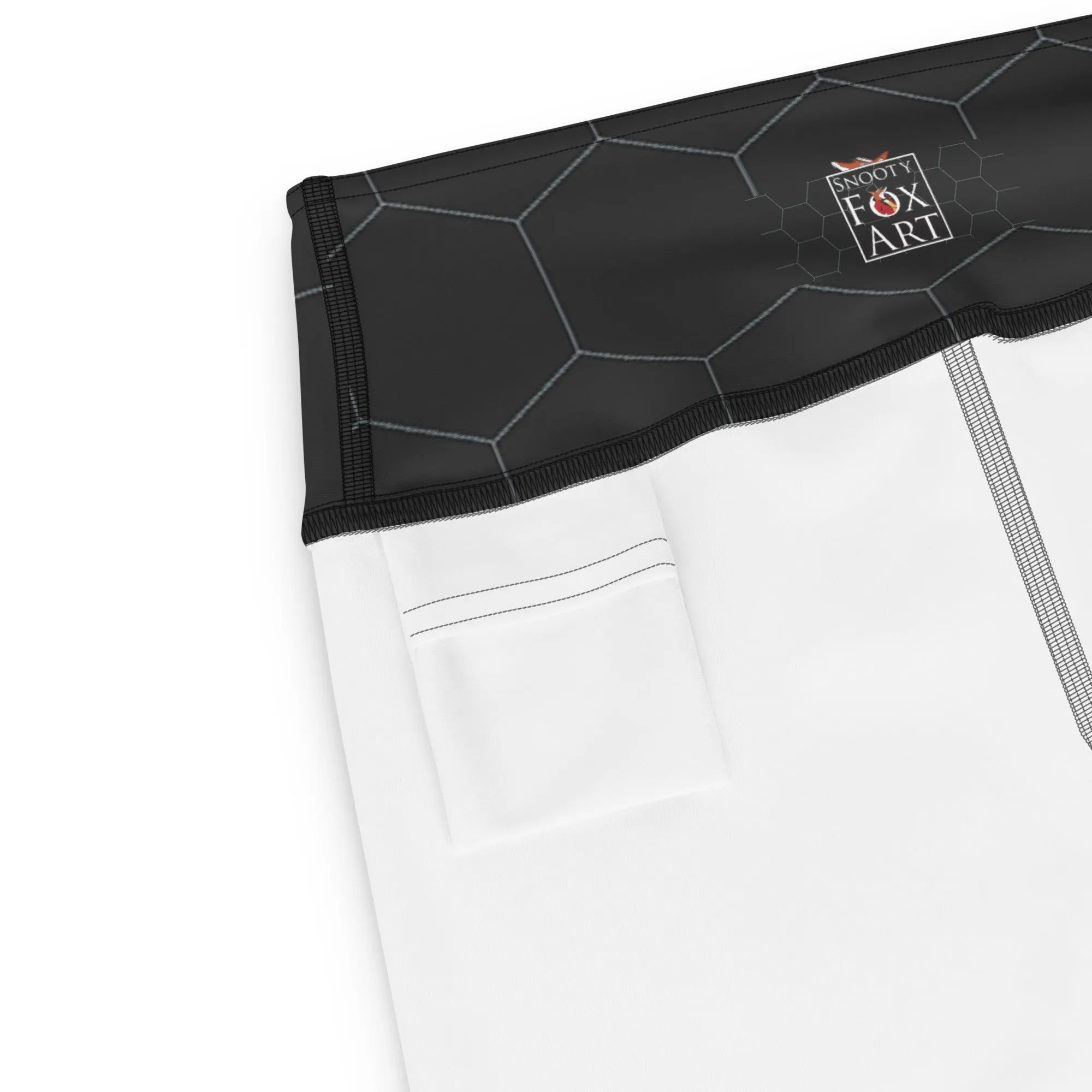 Snooty Fox Art Yoga Shorts - Hex waist, Black Logo