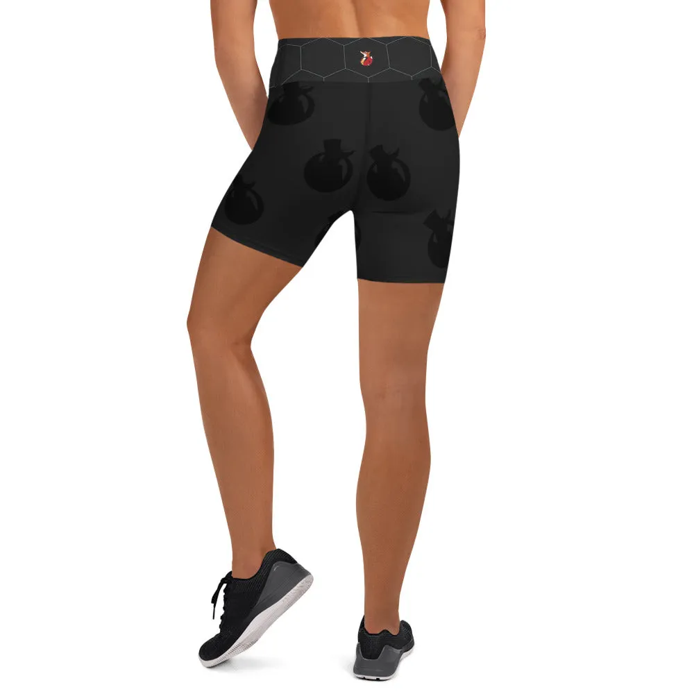 Snooty Fox Art Yoga Shorts - Hex waist, Black Logo