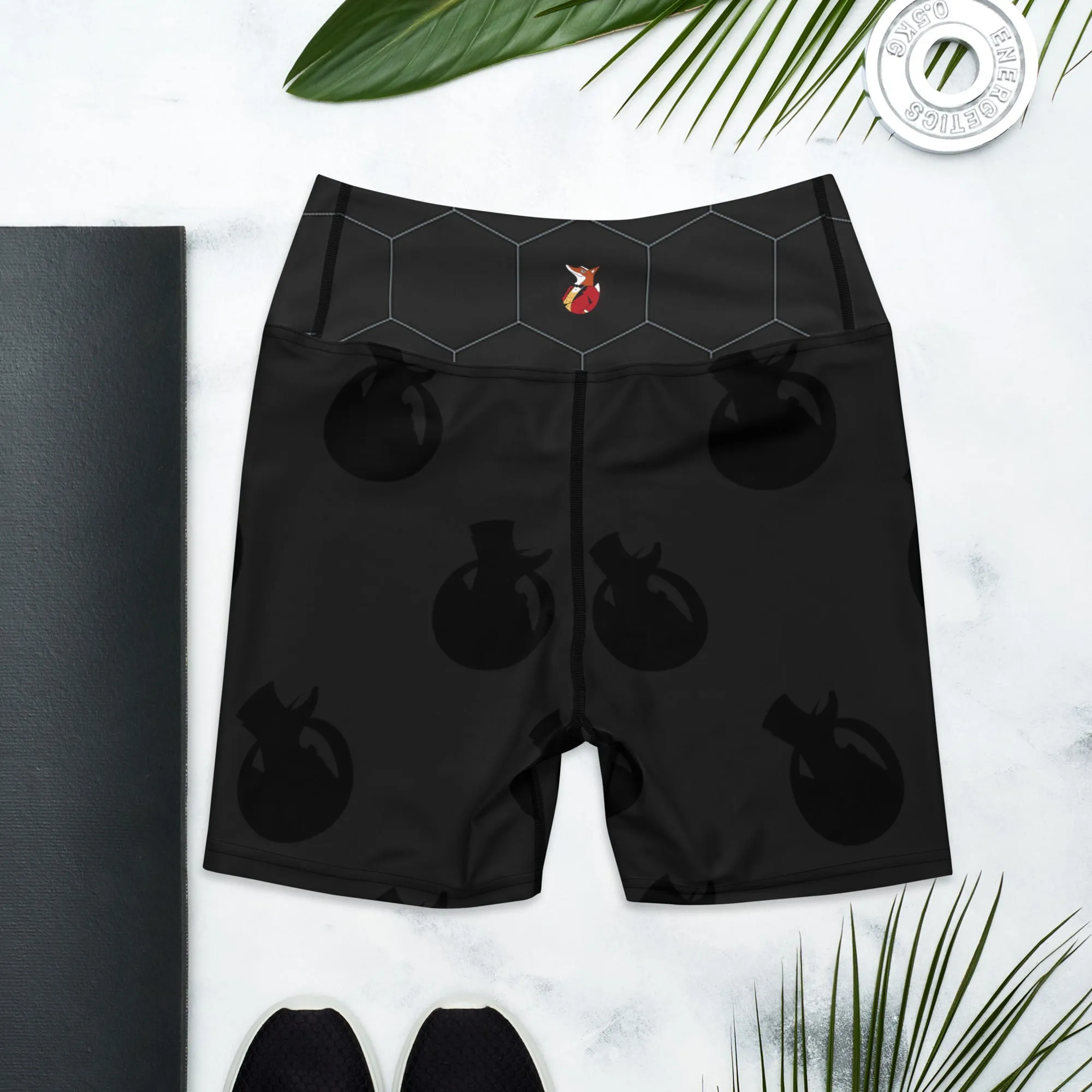 Snooty Fox Art Yoga Shorts - Hex waist, Black Logo