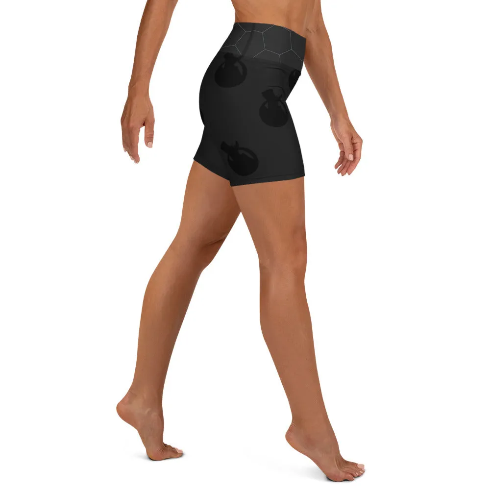 Snooty Fox Art Yoga Shorts - Hex waist, Black Logo