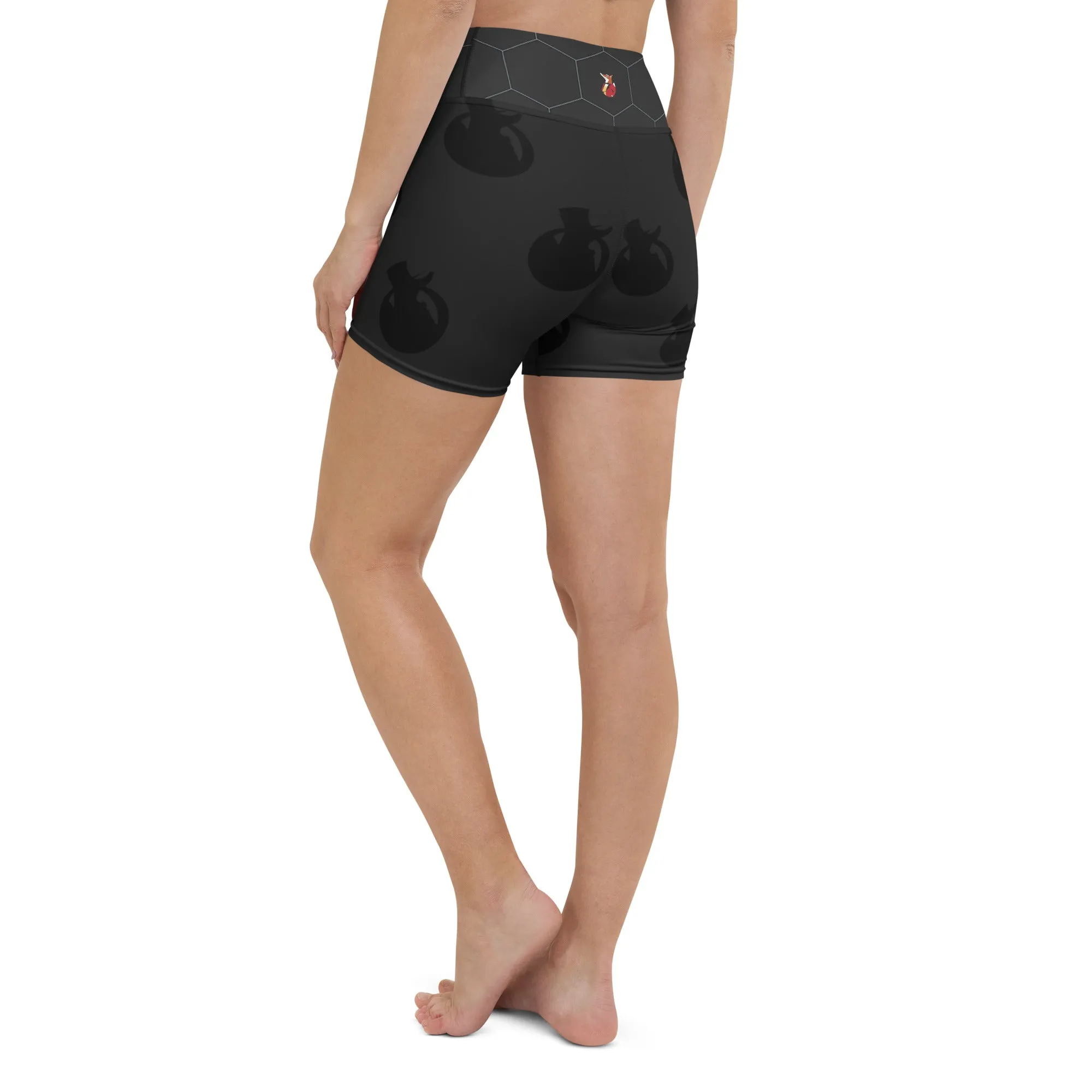 Snooty Fox Art Yoga Shorts - Hex waist, Black Logo