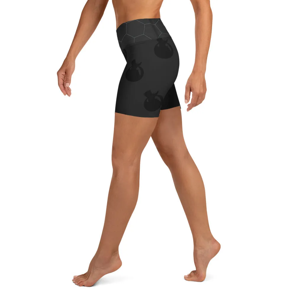 Snooty Fox Art Yoga Shorts - Hex waist, Black Logo