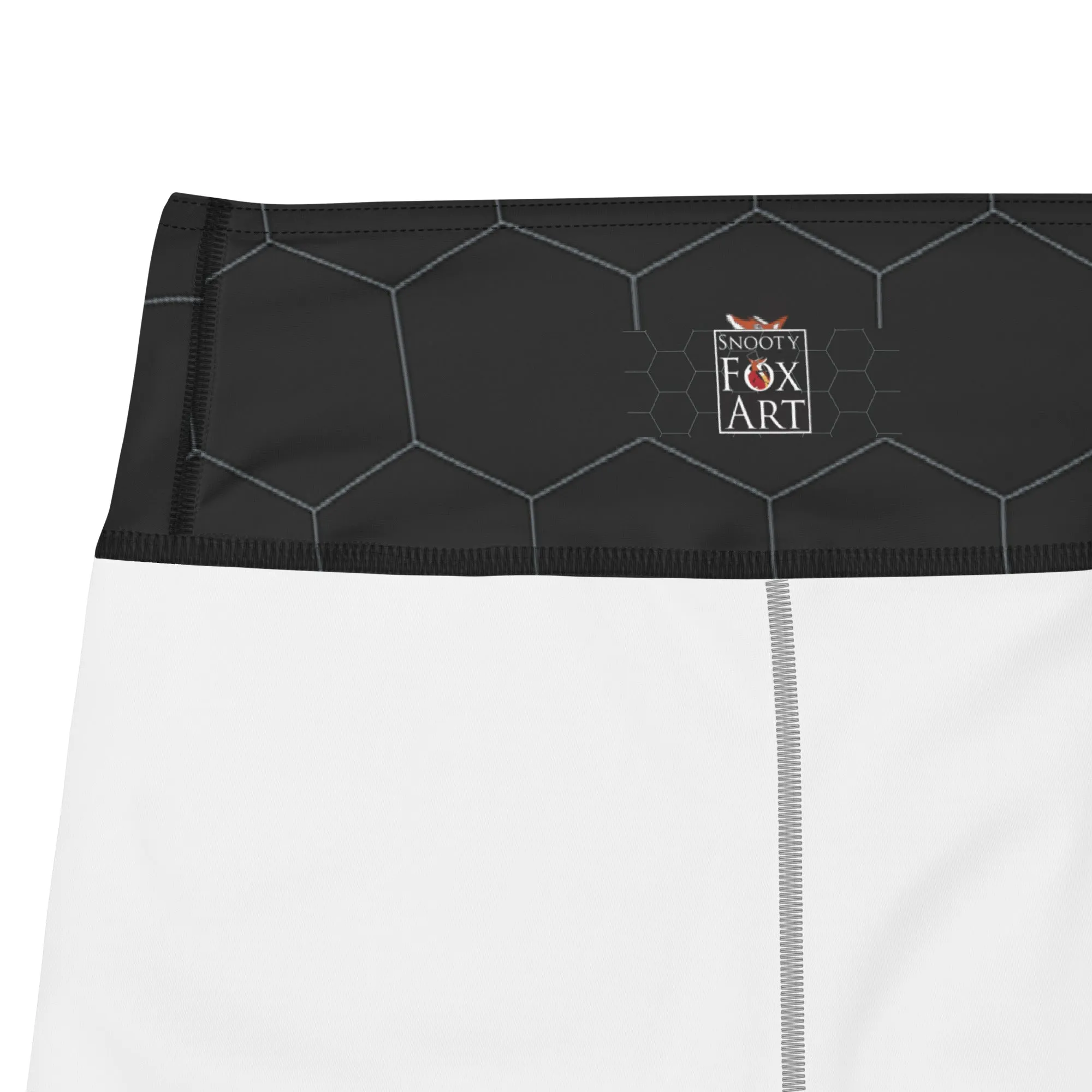 Snooty Fox Art Yoga Shorts - Hex waist, Black Logo