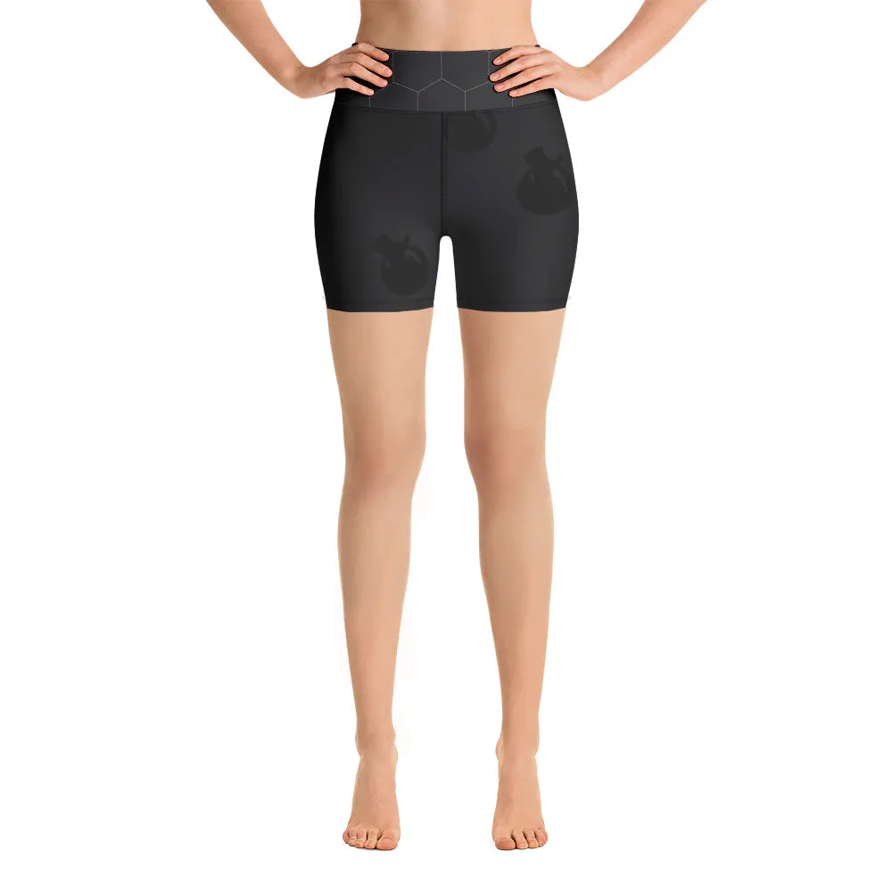 Snooty Fox Art Yoga Shorts - Hex waist, Black Logo