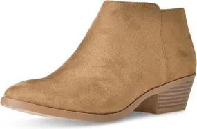 Soda Mug Natural Low Chunky Block Stacked Heel Suede Western Ankle Bootie