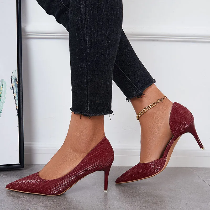 Sohiwoo Women Side Cutout Stiletto Heel Pumps Pointd Toe Slip on Dress Shoes