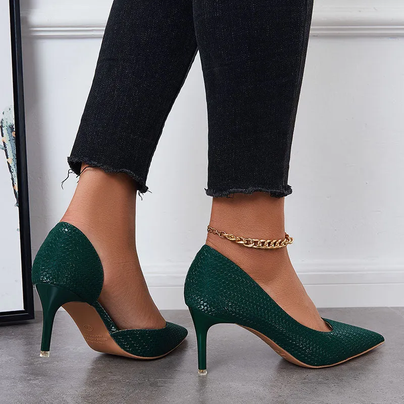 Sohiwoo Women Side Cutout Stiletto Heel Pumps Pointd Toe Slip on Dress Shoes