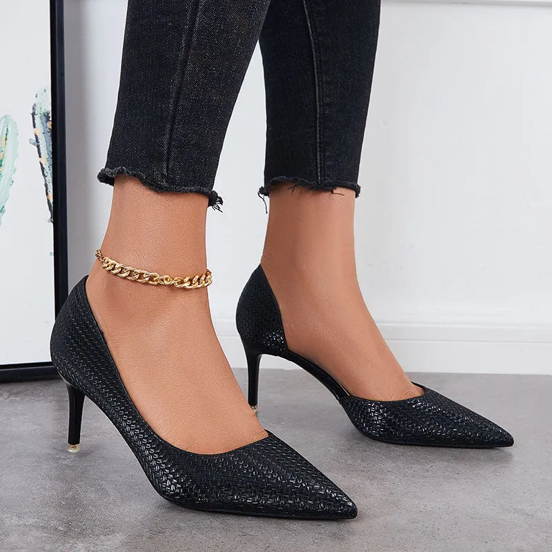 Sohiwoo Women Side Cutout Stiletto Heel Pumps Pointd Toe Slip on Dress Shoes