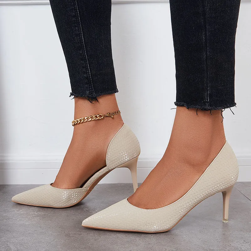 Sohiwoo Women Side Cutout Stiletto Heel Pumps Pointd Toe Slip on Dress Shoes