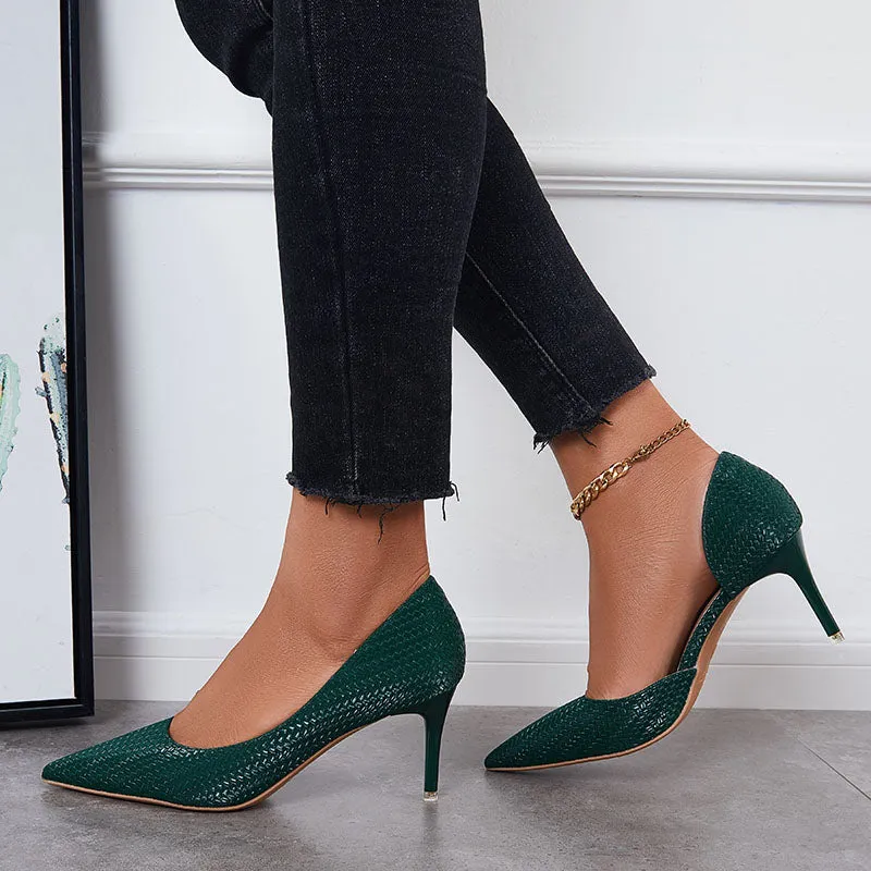 Sohiwoo Women Side Cutout Stiletto Heel Pumps Pointd Toe Slip on Dress Shoes