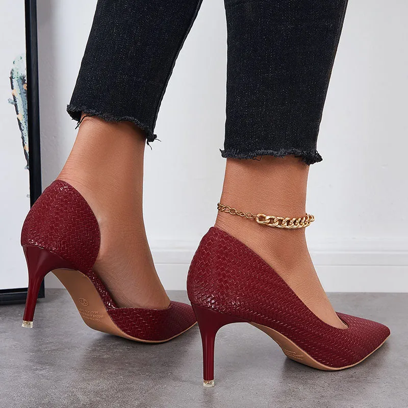 Sohiwoo Women Side Cutout Stiletto Heel Pumps Pointd Toe Slip on Dress Shoes