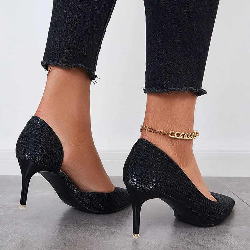 Sohiwoo Women Side Cutout Stiletto Heel Pumps Pointd Toe Slip on Dress Shoes