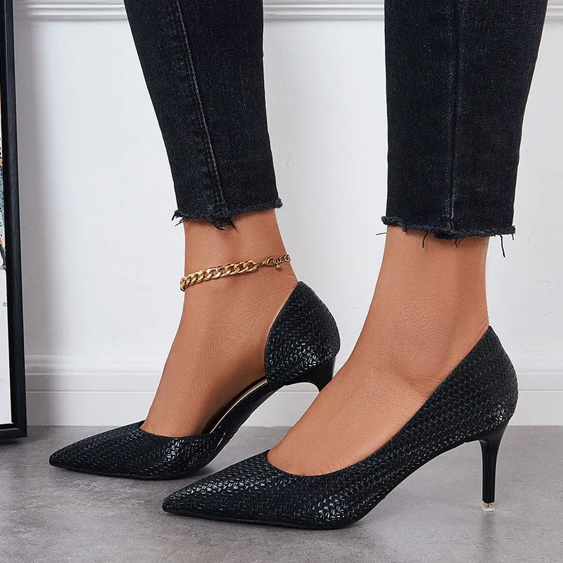 Sohiwoo Women Side Cutout Stiletto Heel Pumps Pointd Toe Slip on Dress Shoes
