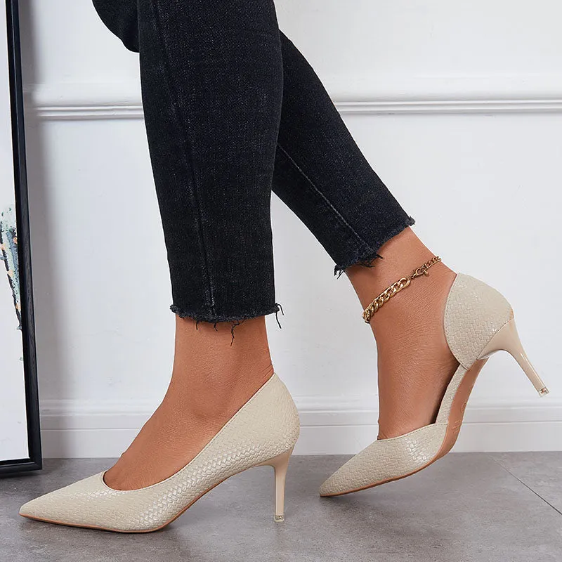 Sohiwoo Women Side Cutout Stiletto Heel Pumps Pointd Toe Slip on Dress Shoes