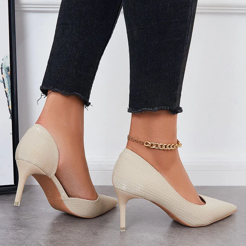 Sohiwoo Women Side Cutout Stiletto Heel Pumps Pointd Toe Slip on Dress Shoes