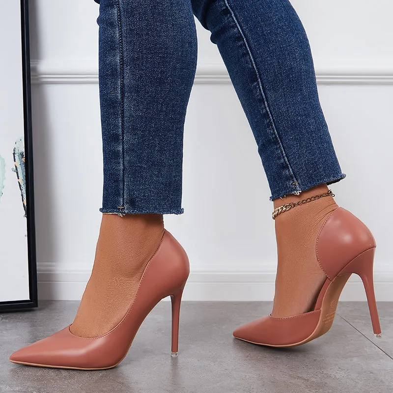 Solid Stilettos Dress Shoes Pointed Toe High Heel Side Cut Pumps
