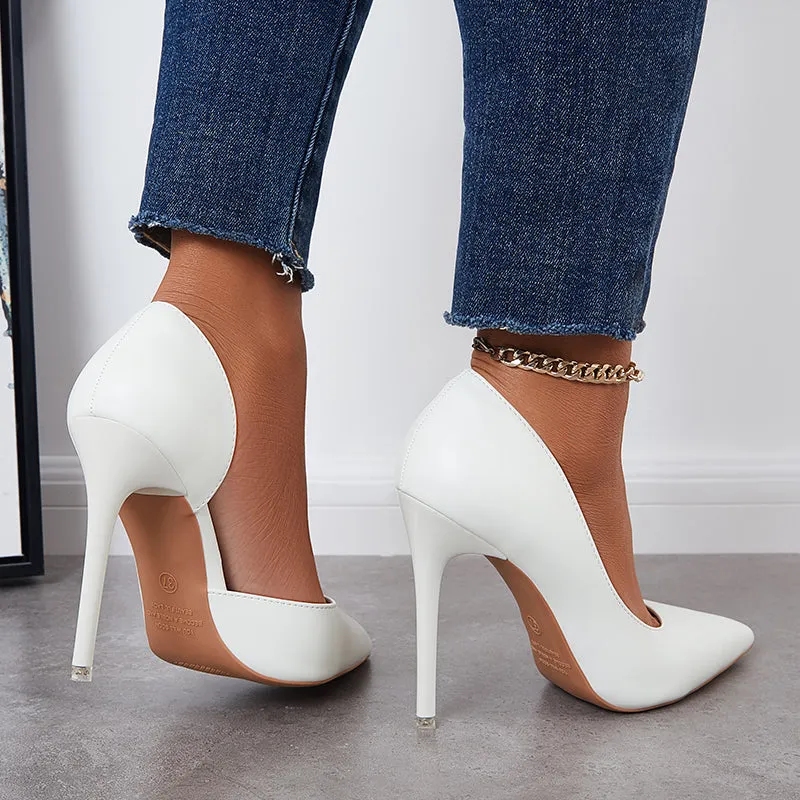 Solid Stilettos Dress Shoes Pointed Toe High Heel Side Cut Pumps