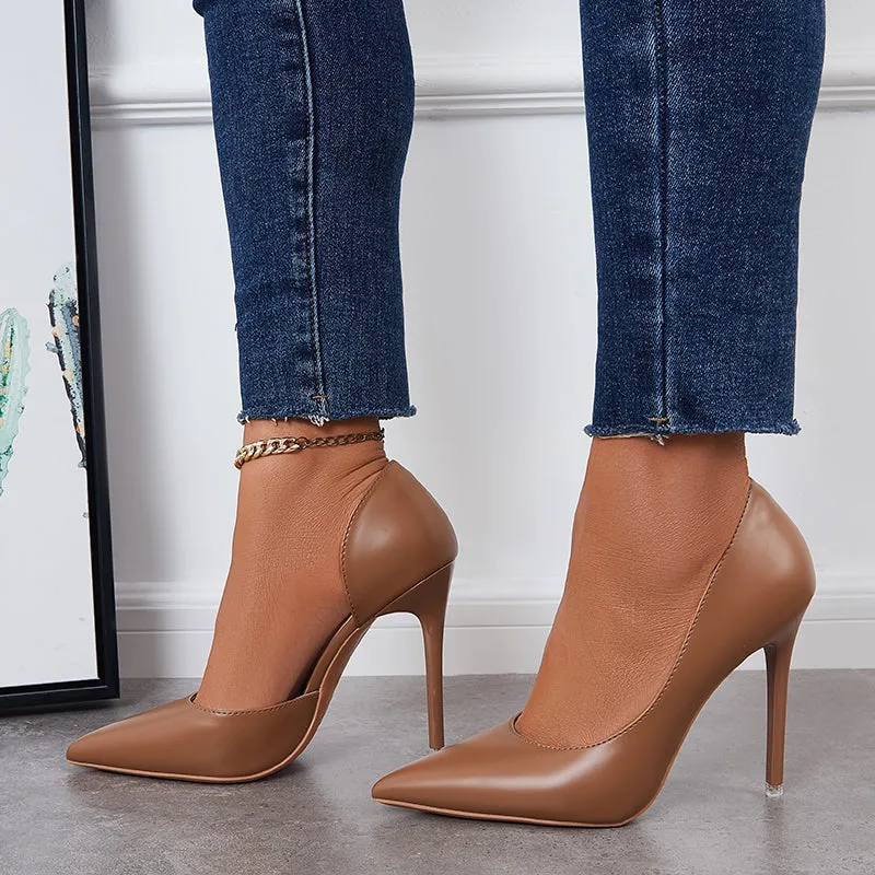 Solid Stilettos Dress Shoes Pointed Toe High Heel Side Cut Pumps