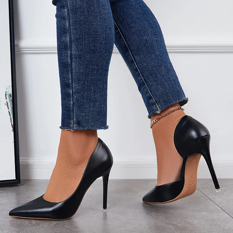 Solid Stilettos Dress Shoes Pointed Toe High Heel Side Cut Pumps
