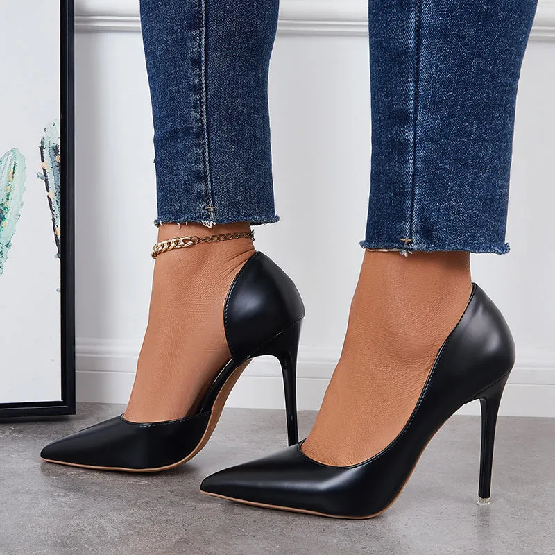 Solid Stilettos Dress Shoes Pointed Toe High Heel Side Cut Pumps