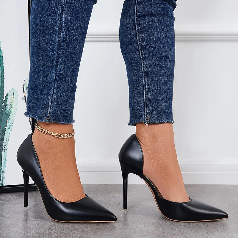 Solid Stilettos Dress Shoes Pointed Toe High Heel Side Cut Pumps