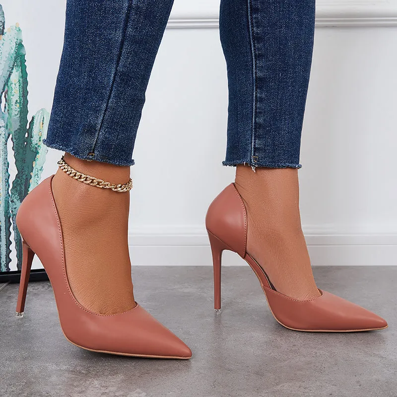 Solid Stilettos Dress Shoes Pointed Toe High Heel Side Cut Pumps