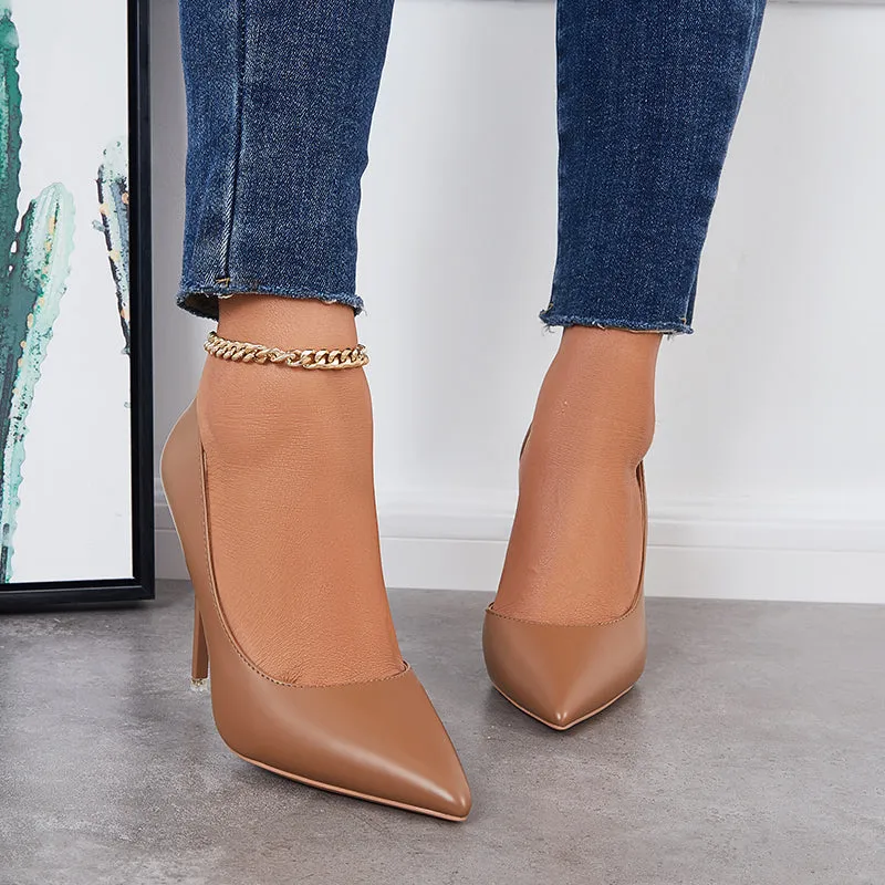 Solid Stilettos Dress Shoes Pointed Toe High Heel Side Cut Pumps