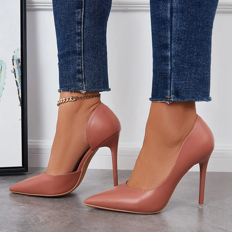 Solid Stilettos Dress Shoes Pointed Toe High Heel Side Cut Pumps