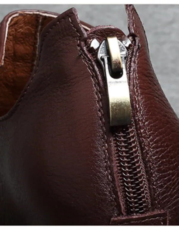 Spring Leather Chunky Heel Handmade Women's Shoes