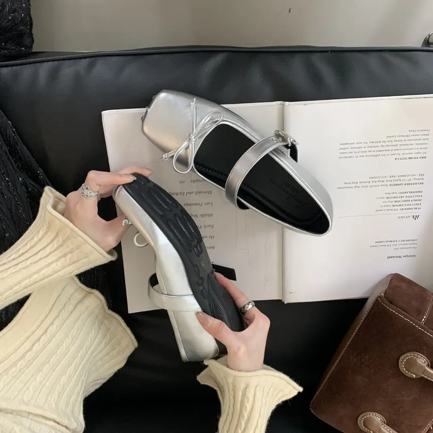 Square Toe Ribbon Accent Balletcore Flats