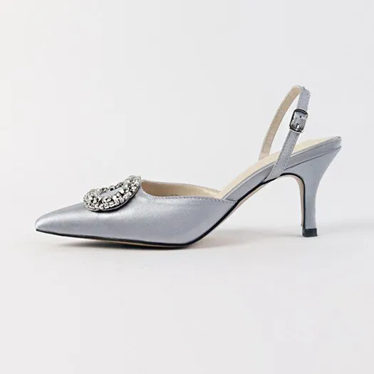 Stiletto Pointed Rhinestone Buckle Satin Pump Shoes