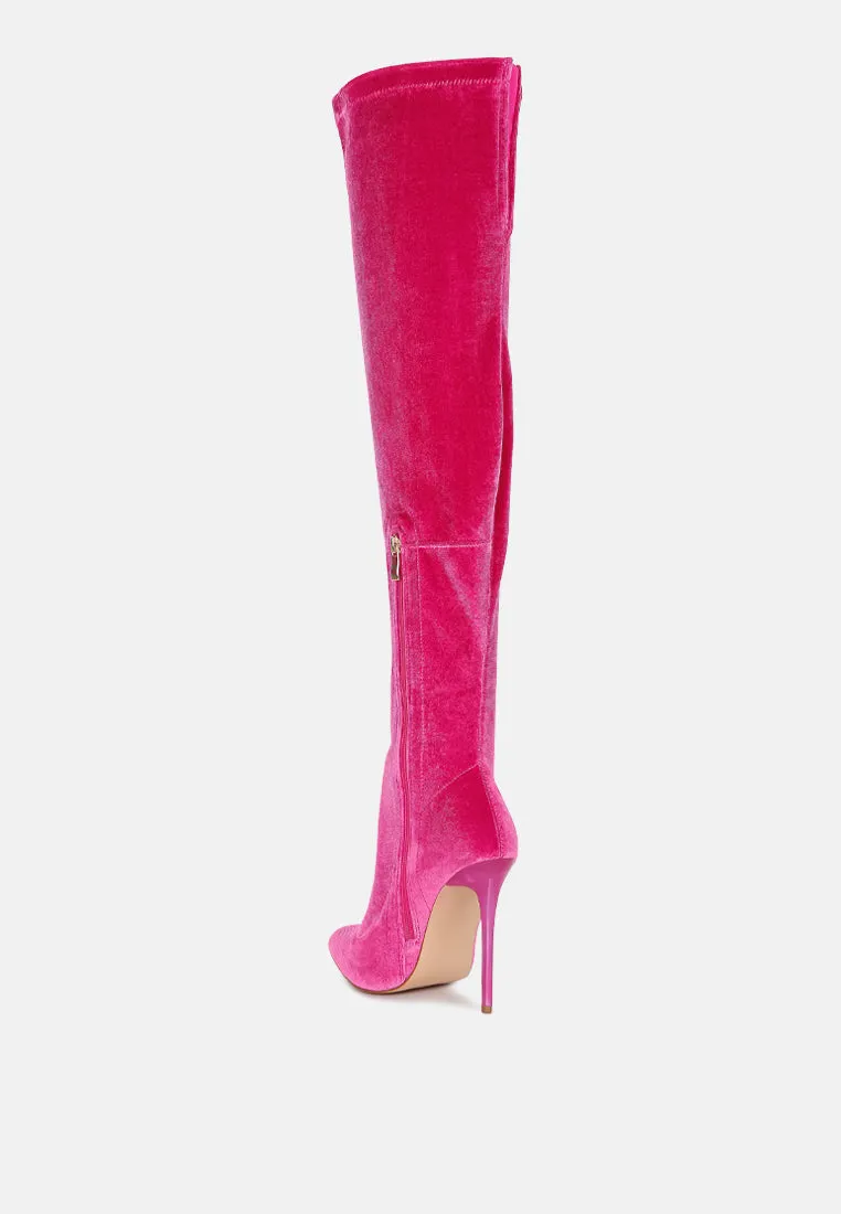 Stretch velvet high heel boots