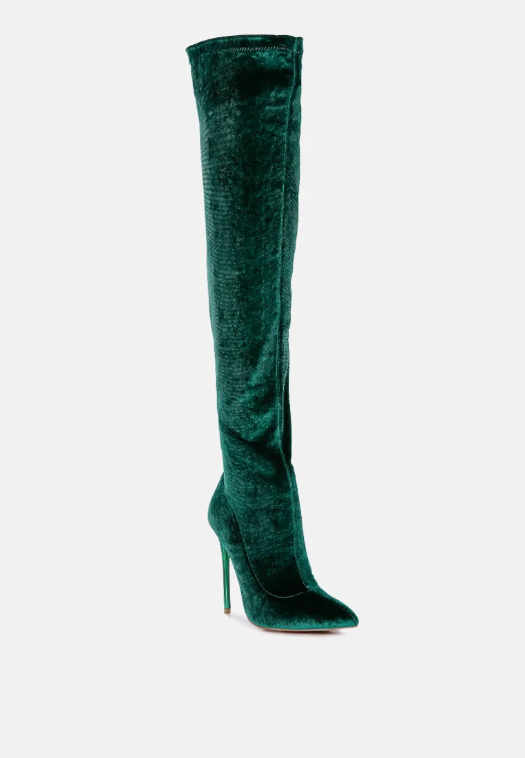 Stretch velvet high heel boots