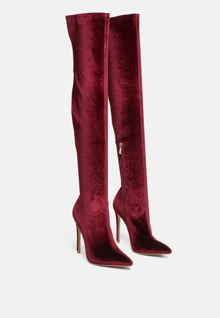 Stretch velvet high heel boots