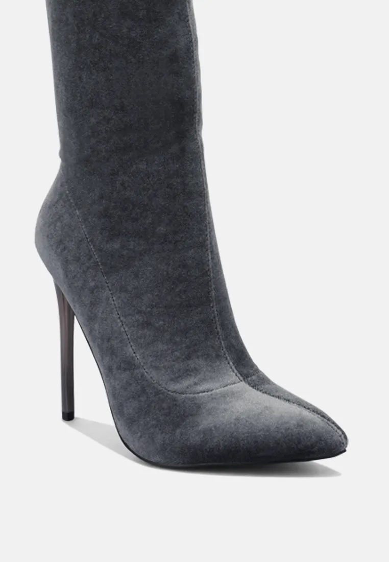 Stretch velvet high heel boots