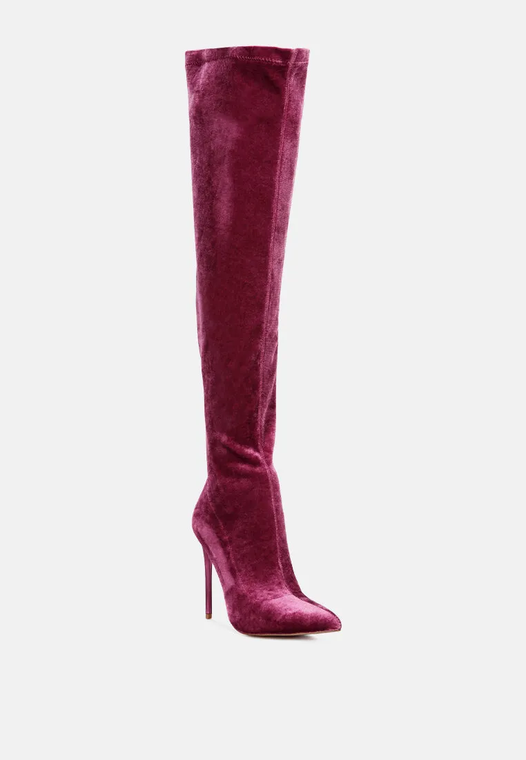 Stretch velvet high heel boots