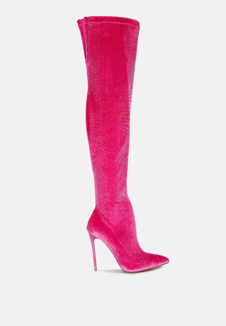 Stretch velvet high heel boots