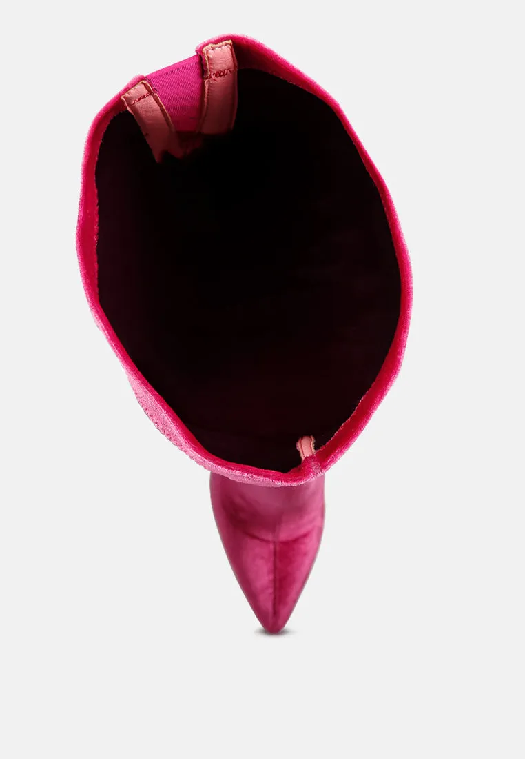 Stretch velvet high heel boots