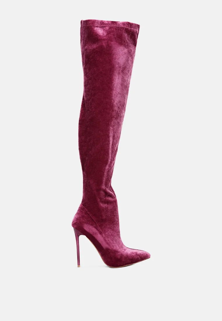 Stretch velvet high heel boots