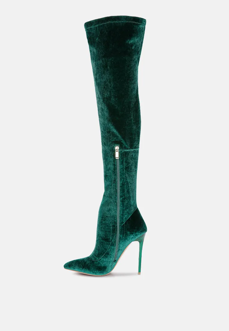 Stretch velvet high heel boots