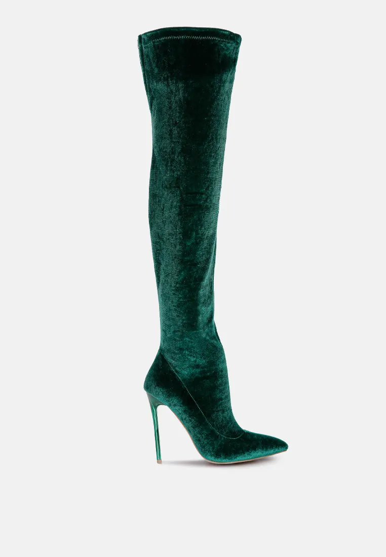 Stretch velvet high heel boots