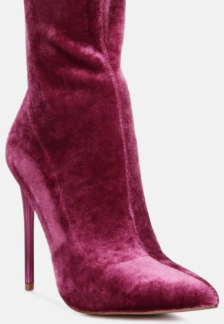 Stretch velvet high heel boots