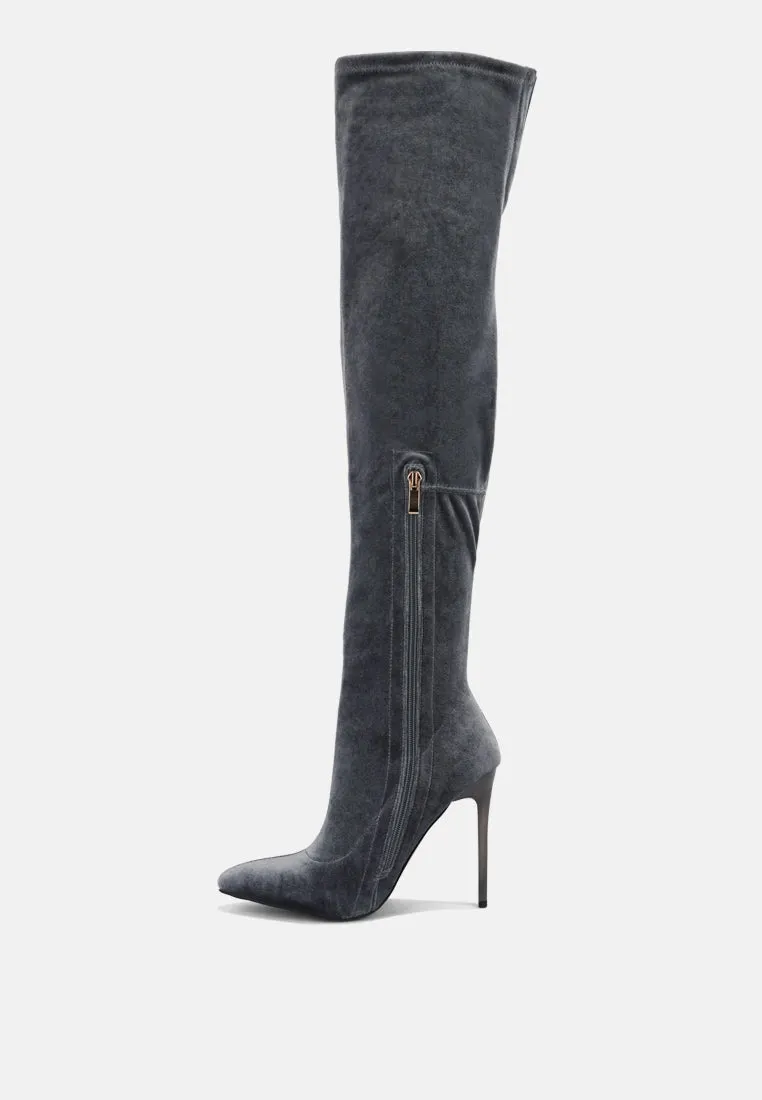 Stretch velvet high heel boots