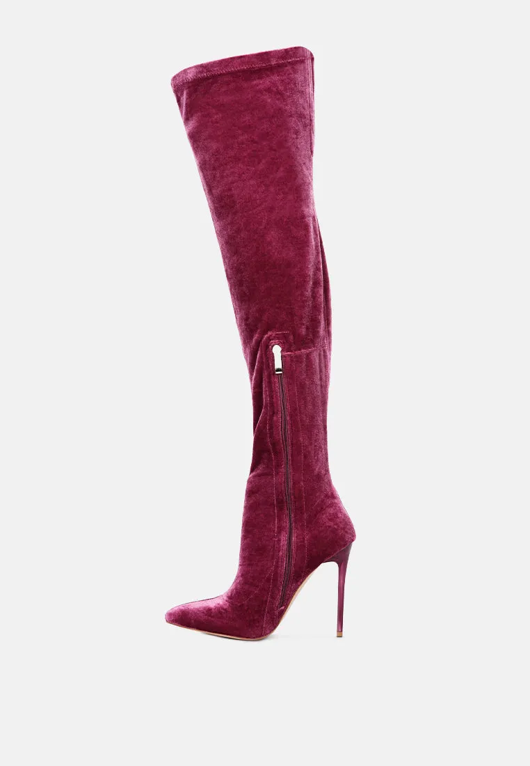 Stretch velvet high heel boots