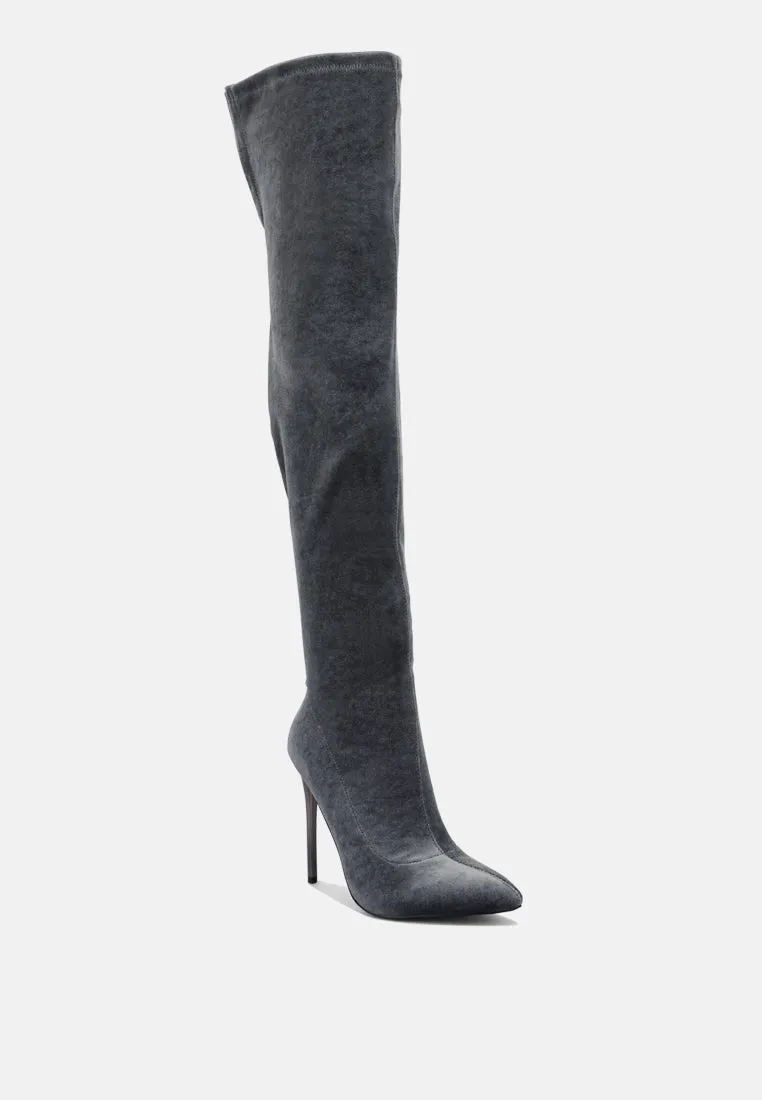 Stretch velvet high heel boots