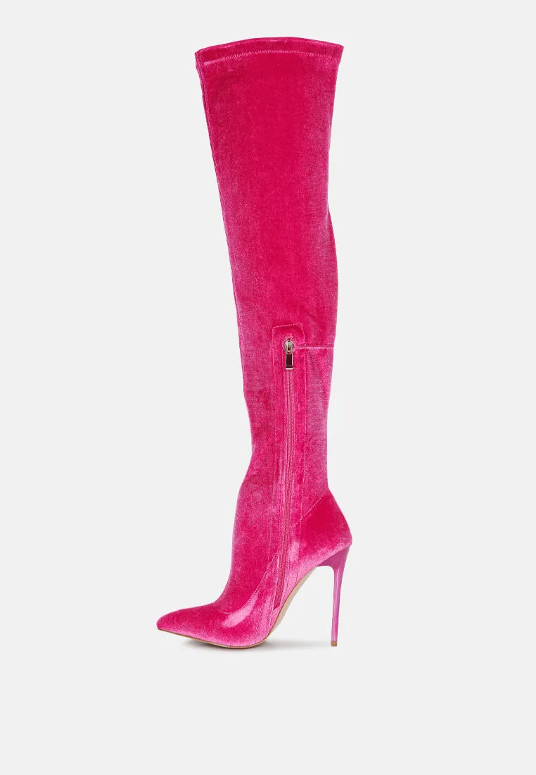 Stretch velvet high heel boots